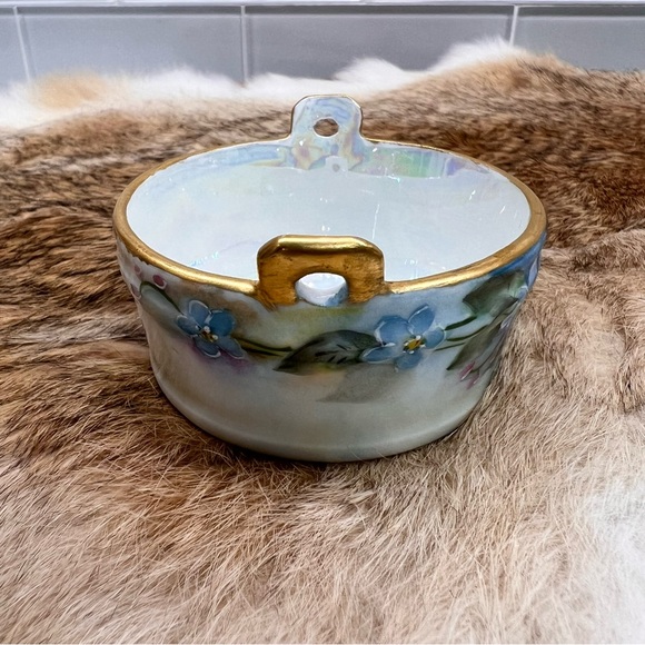 Small Germany Handpainted Iridescent Porcelain Floral Dish Bowl 1.75x2.75” - Picture 3 of 8